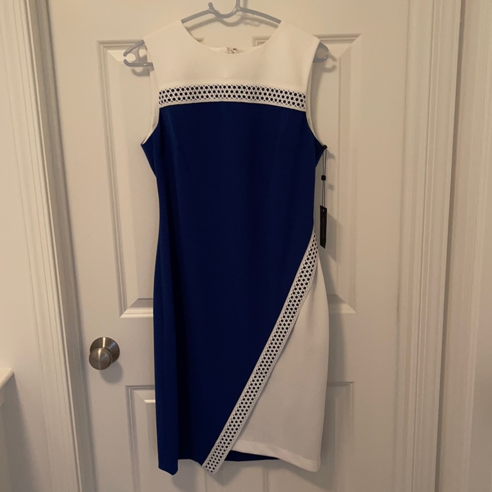 Tommy Hilfiger Blue and White Sleeveless Sheath Dress
